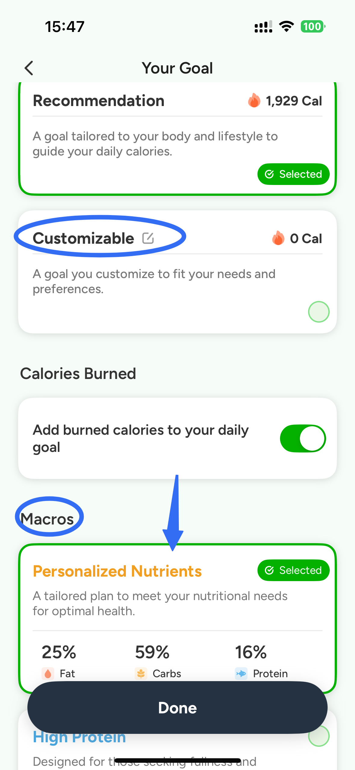 CaloCare calorie goal editor