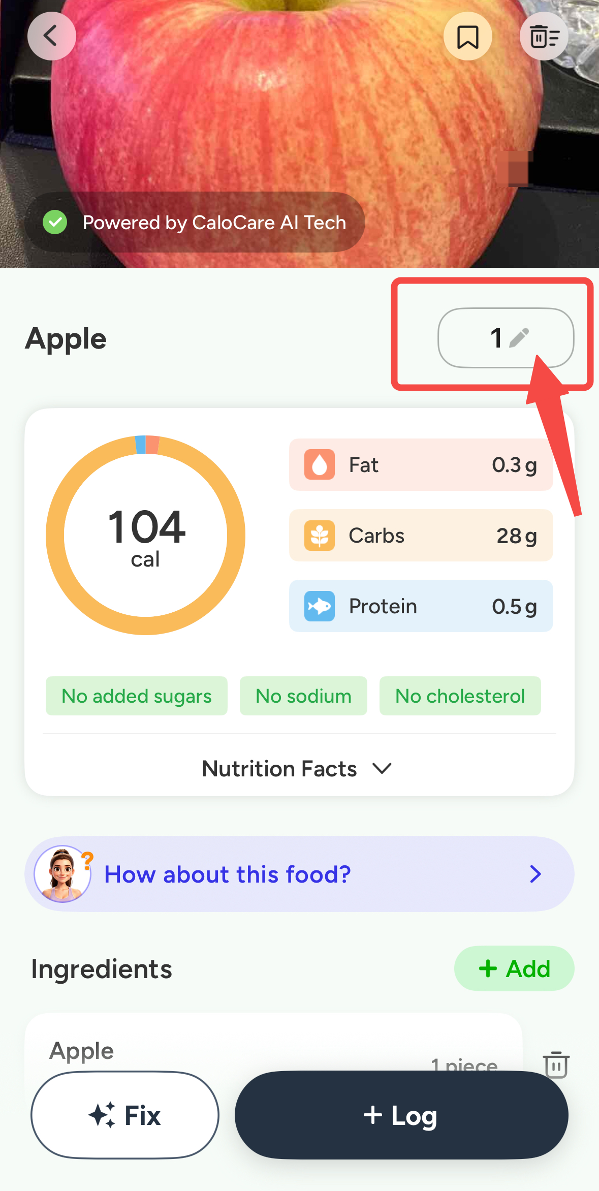 CaloCare food amount editing control