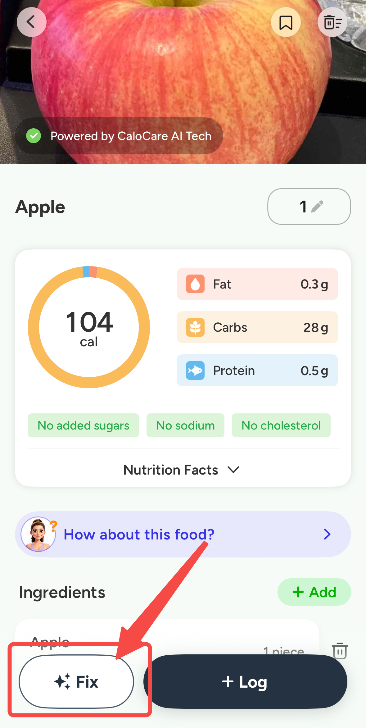 CaloCare meal analysis correction screen